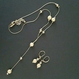 Gold Toned Lariat and Earring Set